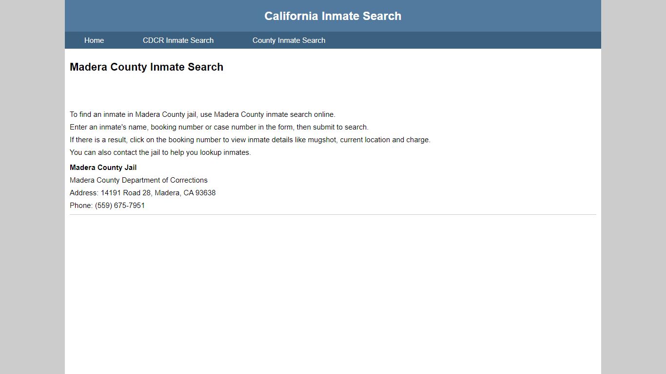 Madera County Inmate Search